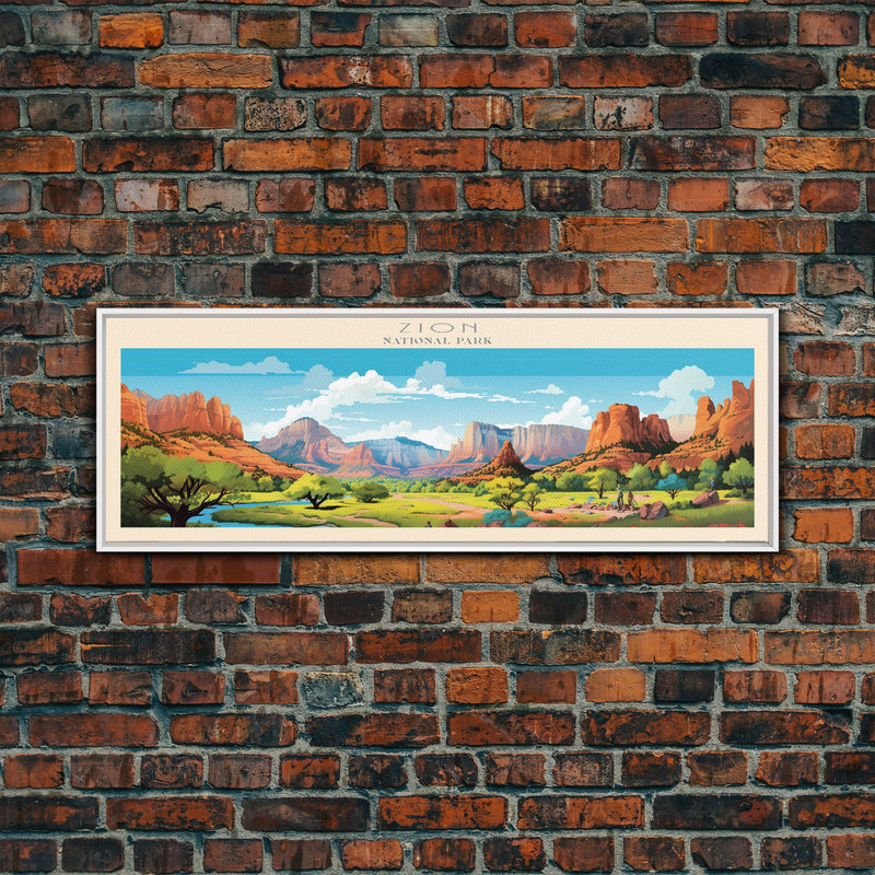 Zion National Park Panoramic Utah Travel Art, National Park Print, Minimalist Travel Art, Midcentury Modern Style Landscape