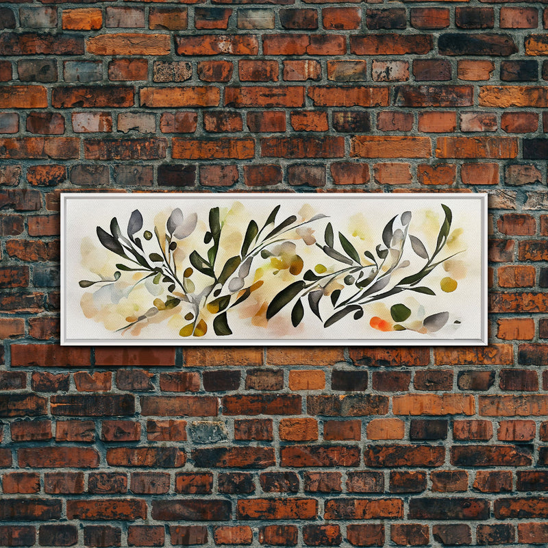 Apple Tree Leaves Wall Art, Ready To Hang Canvas Print, Panoramic Art, Floral Arrangement Wall Decor