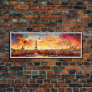 Eiffel Tower Abstract Paris France Panoramic Framed Canvas Print, Van Gogh Inspired Original Painting, Colorful Wall Art
