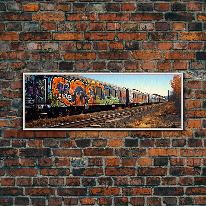 Abandoned Train Tracks, Urban Decay Graffiti Photography, Framed Canvas Print, Industrial Loft Decor, Loft Wall Art, Urban Art