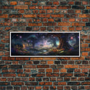 Spiritual Fantasy Forest Wall Art Print, Lanterns and Glowing Trees and Rivers, Fantasy Painting, Living Room Wall Art