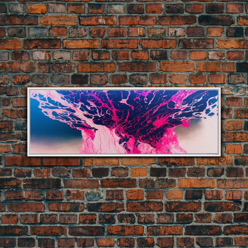 Bubblegum Pink Abstract Explosion Art, Extra Large Wall Art, Framed Panoramic Canvas Print, Framed Wall Art