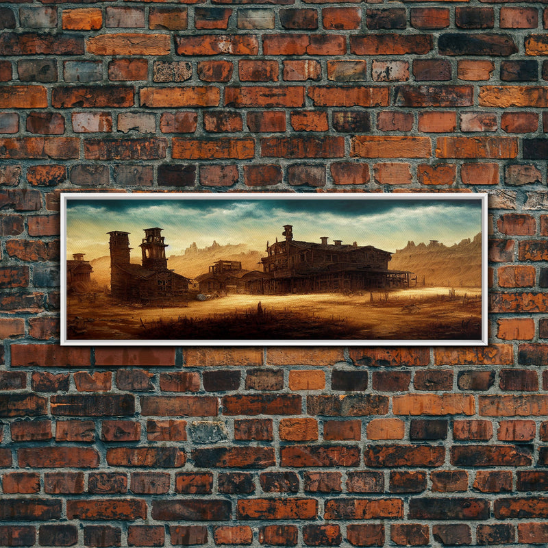 Abandoned Wild West Mining Town, Extra Large Wall Art, Framed Panoramic Canvas Print, Framed Wall Art