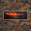 The Burning City Panoramic Canvas Print, Framed Halloween Art, Spooky Decor, Halloween Art, Halloween Wall Art, Halloween Art Print