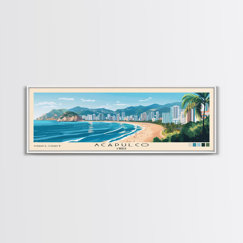 Acapulco, Chile Panoramic Beach Print, Vacation Gift, Chile Wall Art, Beach Painting, Beach Decor, Beach Painting