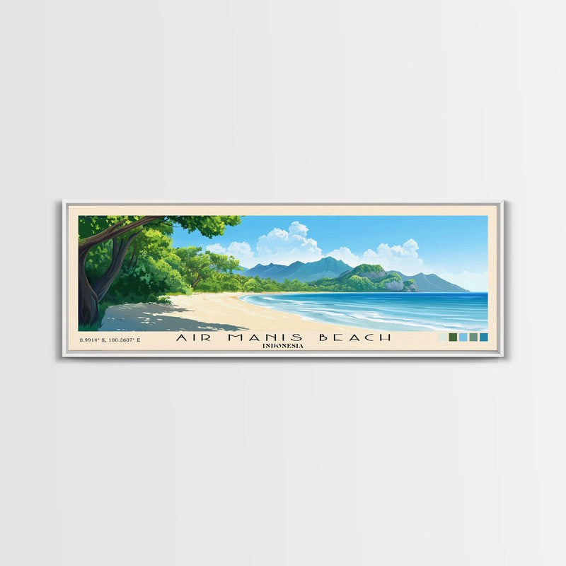 Air Manis Beach, Indonesia Panoramic Beach Print, Vacation Gift, Indonesia Wall Art, Framed Canvas Print, Framed Beach Painting