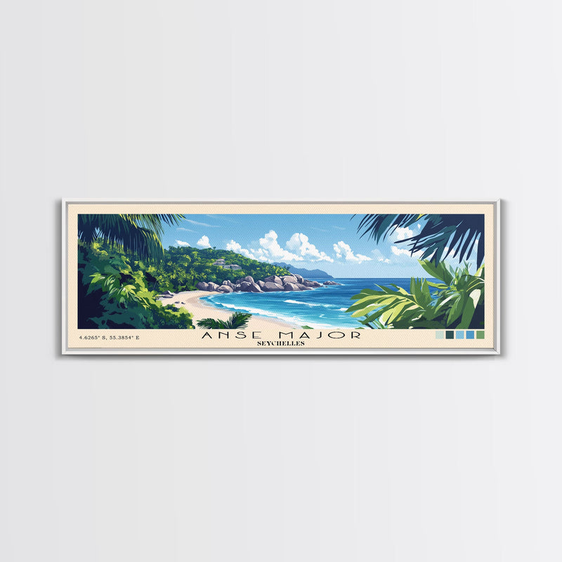 Anse Major, Seychelles Panoramic Beach Print, Vacation Gift, Seychelles Wall Art, Beach Painting, Beach Decor, Beach Painting