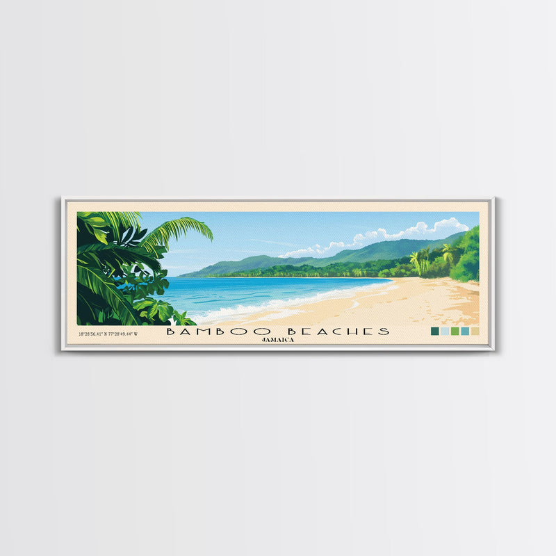 Bamboo Beaches, Jamaica Panoramic Print, Vacation Gift, Jamaica Wall Art, Beach Painting, Beach Decor, Large Wall Art, Wood Frame Art