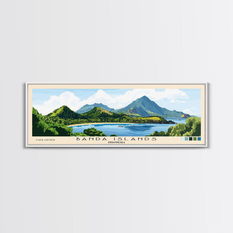 Banda Islands, Indonesia Panoramic Beach Print, Vacation Gift, Indonesia Wall Art, Framed Canvas Print, Framed Beach Painting