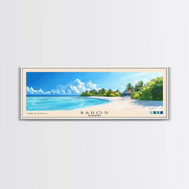 Baros, Maldives Panoramic Print, Vacation Gift, Maldives Wall Art, Beach Painting, Beach Decor, Large Wall Art, Wood Frame Art