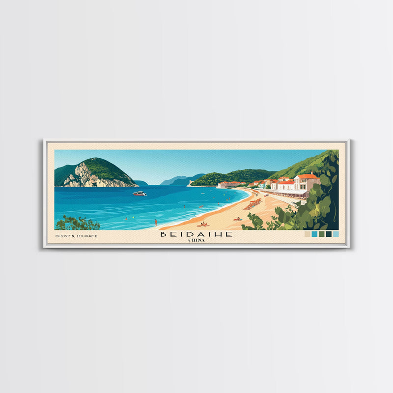 Beidaihe, China Panoramic Beach Print, Vacation Gift, China Wall Art, Beach Painting, Beach Decor, Beach Painting