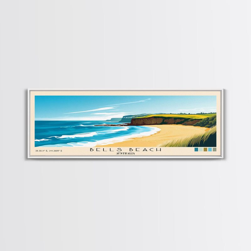 Bells Beach, Australia Panoramic Beach Print, Vacation Gift, Australia Wall Art, Beach Painting, Beach Decor, Beach Painting