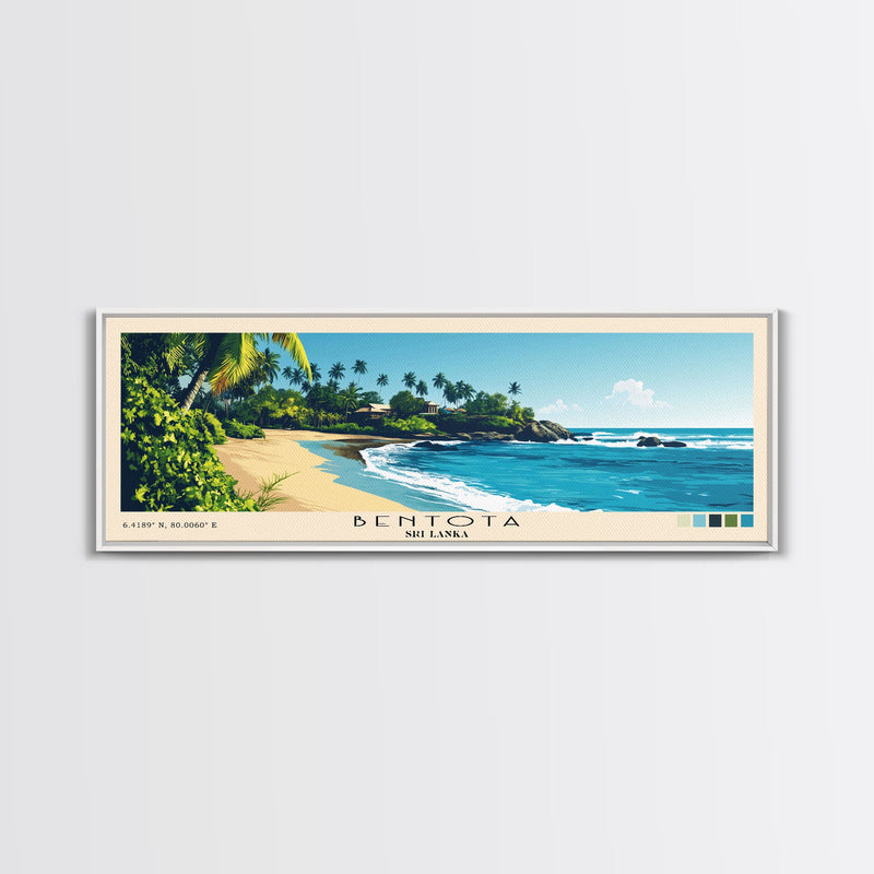 Bentota, Sri Lanka Panoramic Beach Print, Vacation Gift, Sri Lanka Wall Art, Framed Canvas Print, Framed Beach Painting