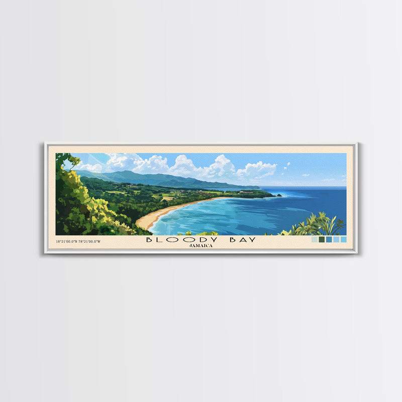 Bloody Bay, Jamaica Panoramic Beach Print, Vacation Gift, Jamaica Wall Art, Beach Painting, Beach Decor, Beach Painting