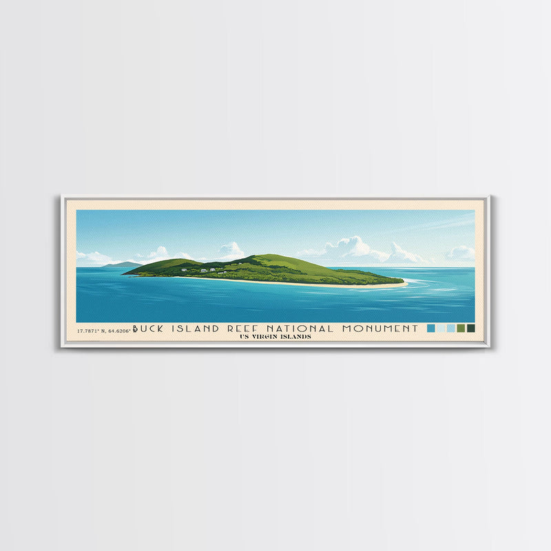 Buck Island Reef National Monument, US Virgin islands Panoramic Beach Print, Vacation Gift, US Virgin islands Wall Art, Framed Canvas Print, Framed Beach Painting