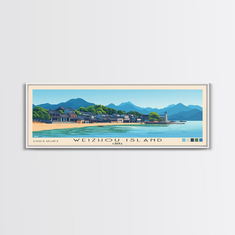 Weizhou Island, China Panoramic Beach Print, Vacation Gift, China Wall Art, Framed Canvas Print, Framed Beach Painting