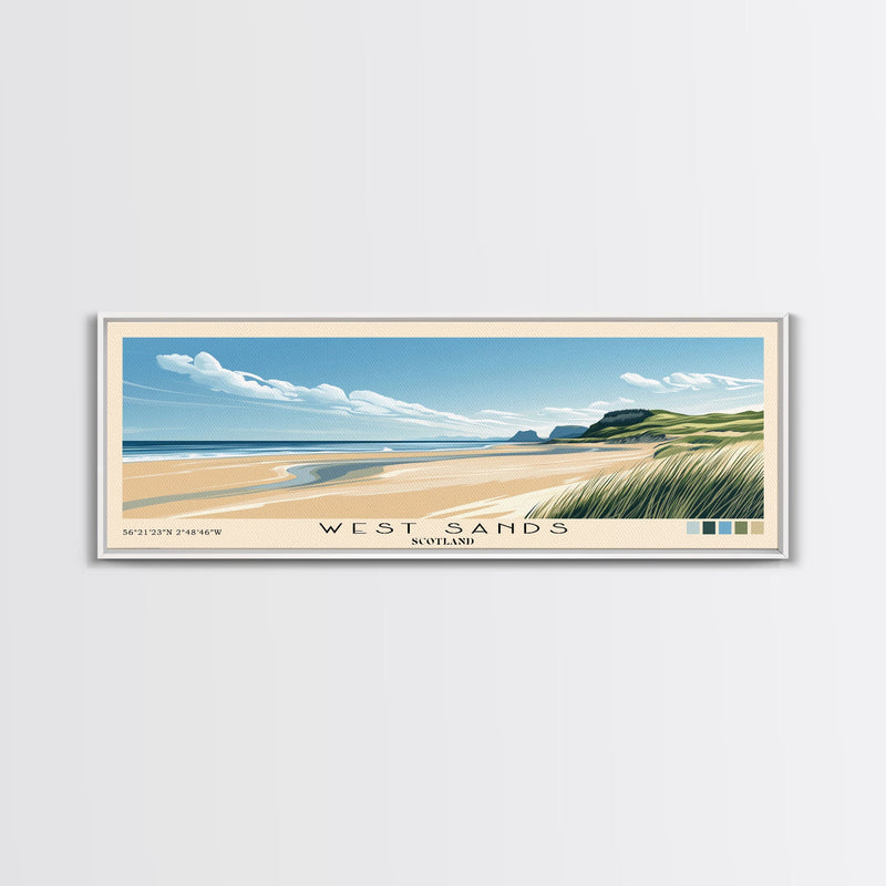 West Sands, Scotland Panoramic Print, Vacation Gift, Scotland Wall Art, Beach Painting, Beach Decor, Large Wall Art, Wood Frame Art