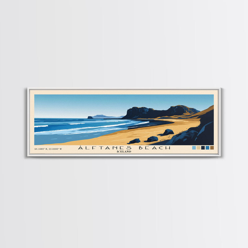 Ãlftanes Beach, Iceland Panoramic Print, Vacation Gift, Iceland Wall Art, Beach Painting, Beach Decor, Large Wall Art, Wood Frame Art