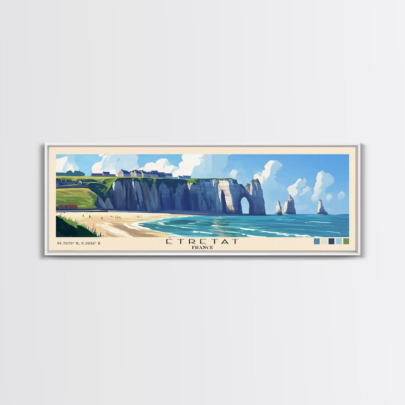 Ã‰tretat, France Panoramic Beach Print, Vacation Gift, France Wall Art, Beach Painting, Beach Decor, Beach Painting