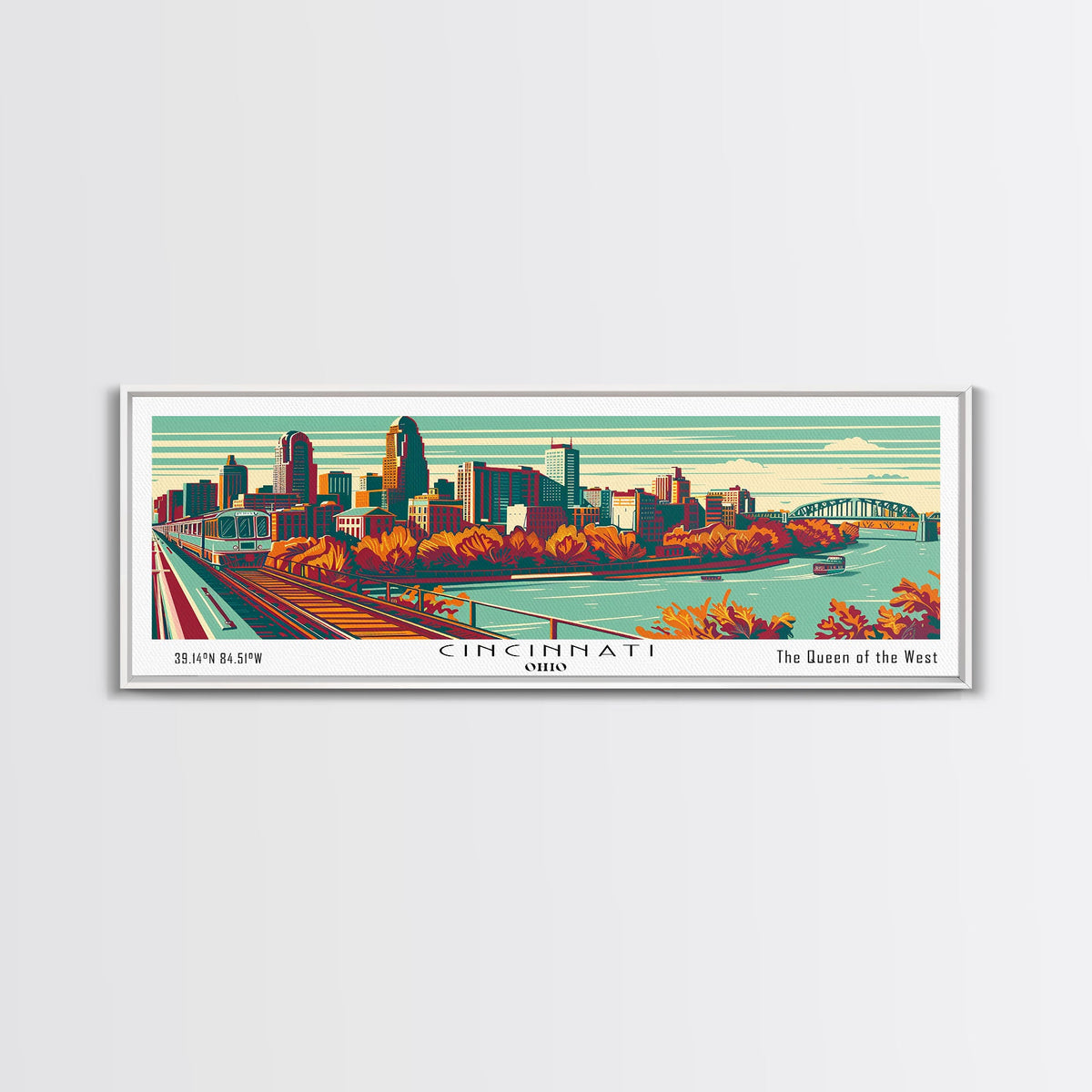 Cincinnati Ohio Panoramic Travel Poster Canvas Print, photo 5 of 9