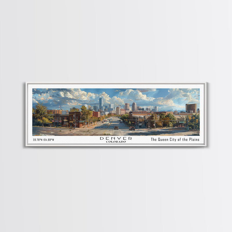 Denver Colorado Panoramic Watercolor Painting, Scenic Framed Canvas Print, Mountain City Wall Art, Travel Poster, Home Decor, Vacation Gift