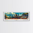 Austin Texas Panoramic Travel Poster Framed Canvas Print, Mid Century Modern Art, Pop Art Style, Wall Art Decor, Home Decoration