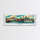 Seattle Washington Panoramic Painting, Mid Century Modern Framed Canvas Print, Retro Style Wall Art, Pop Art Travel Poster