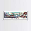 New York New York Panoramic Wall Art, Mid Century Modern Framed Canvas Print, Retro Pop Art Travel Poster, Home Decor, Office Art, Gift Idea, Living Room Wall Hanging