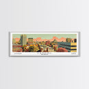 Lansing Michigan Panoramic Wall Art, Mid Century Modern Framed Canvas Print, Retro Pop Art Travel Poster, Living Room Decor