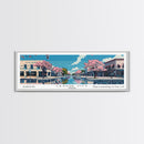 League City Texas Panoramic Painting, Mid Century Modern Framed Canvas Print, Retro Pop Art Travel Poster, Home Decor