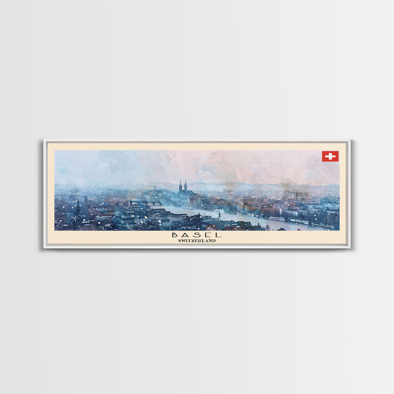 Basel Switzerland Travel Art, City Art, Framed Canvas Print or Metal Wall Art, Europe Travel Poster, Panoramic Wall Art, Extra Wide Wall Art