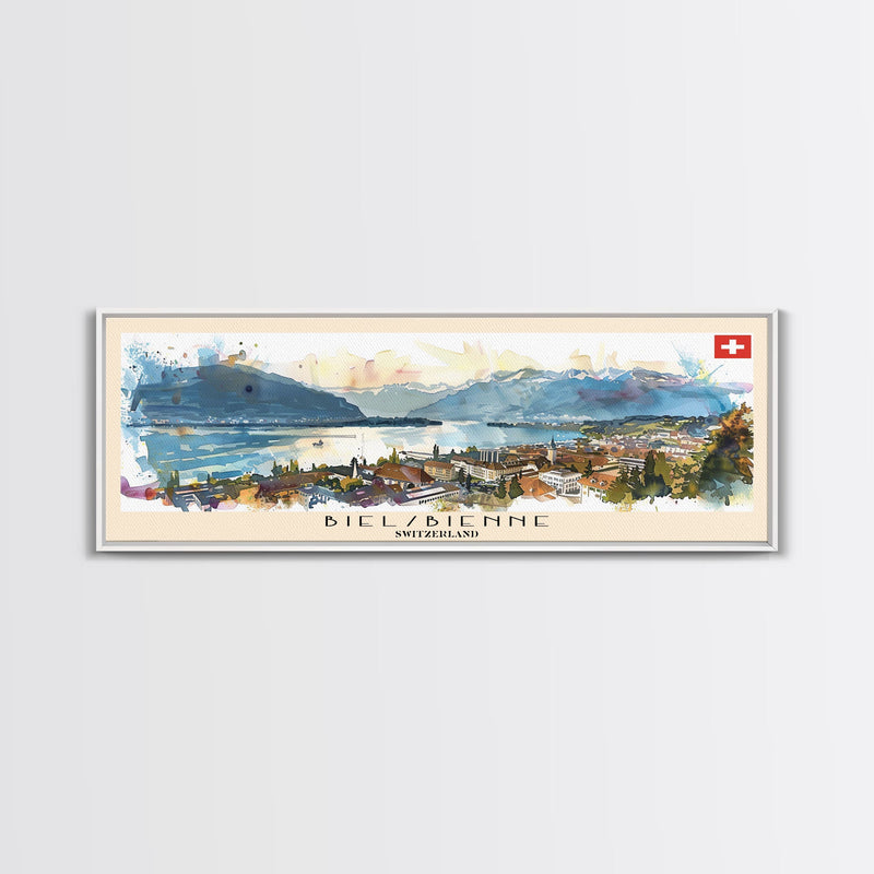 Biel Switzerland Wall Art, Panoramic Travel Poster, Panoramic Framed Canvas Print, City Wall Art, Wall Hanging Home Decor, Travel Art