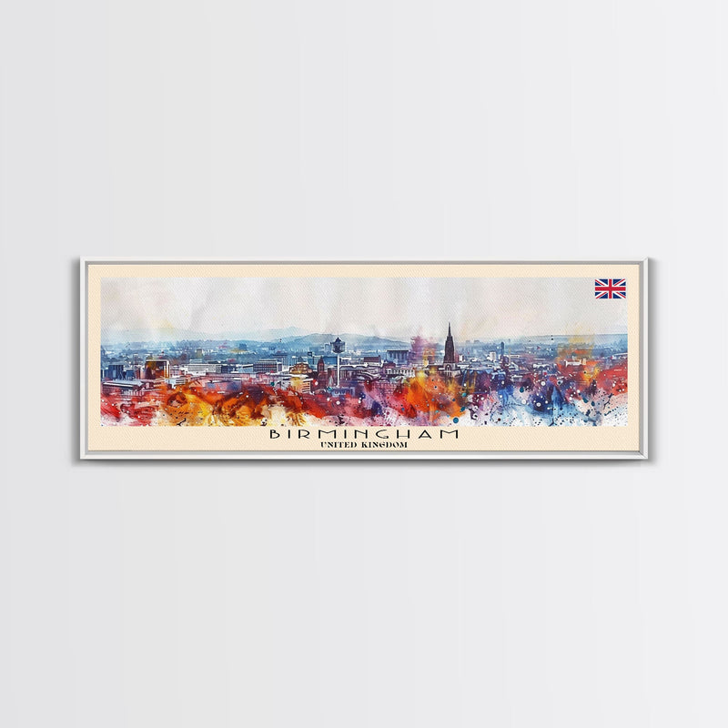 Birmingham United Kingdom Travel Print Wall Art, Panoramic City Art, Travel Art, Wall Decor, Vacation Gift, Framed Canvas Print Or Metal Art