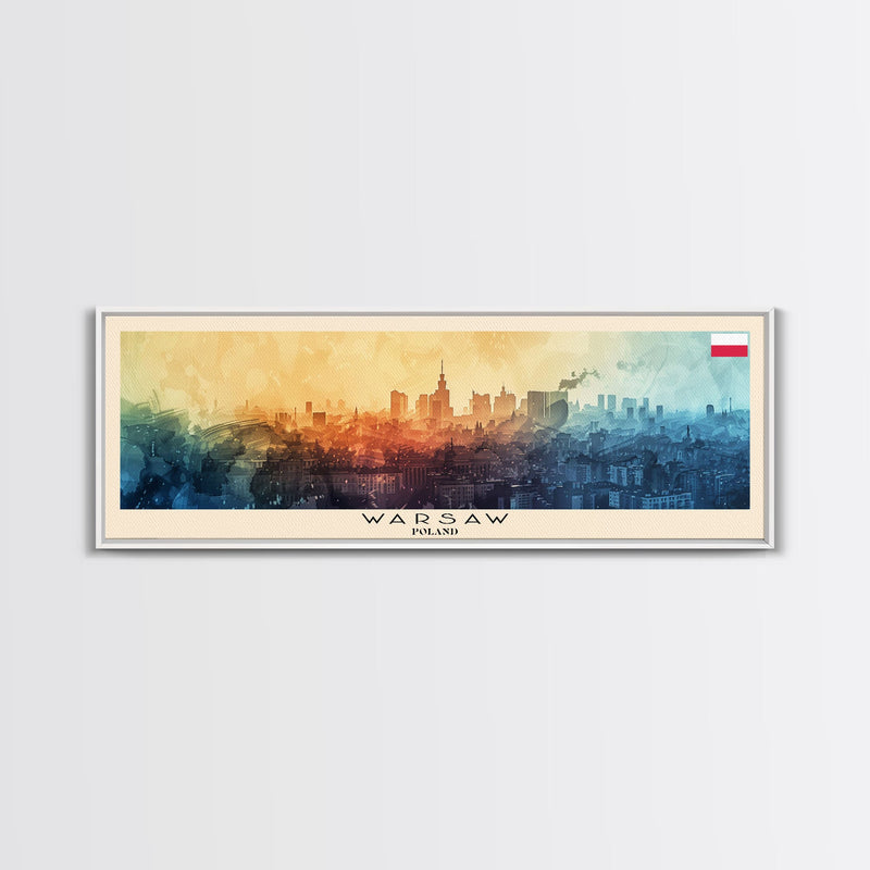 Warsaw Poland Travel Art, City Art, Framed Canvas Print or Metal Wall Art, Europe Travel Poster, Panoramic Wall Art, Extra Wide Wall Art