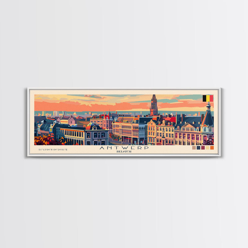 Antwerp Belgium Wall Art, Panoramic Travel Poster, Panoramic Framed Canvas Print, City Wall Art, Wall Hanging Home Decor, Travel Art