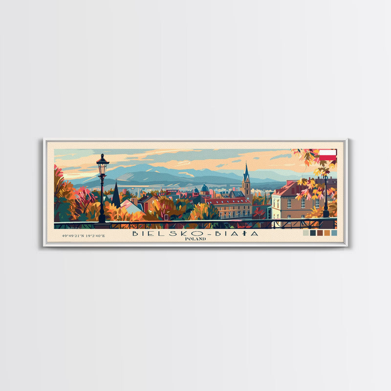 Bielsko Biala Poland Travel Art, City Art, Framed Canvas Print or Metal Wall Art, Europe Travel Poster, Panoramic Wall Art, Extra Wide Wall Art