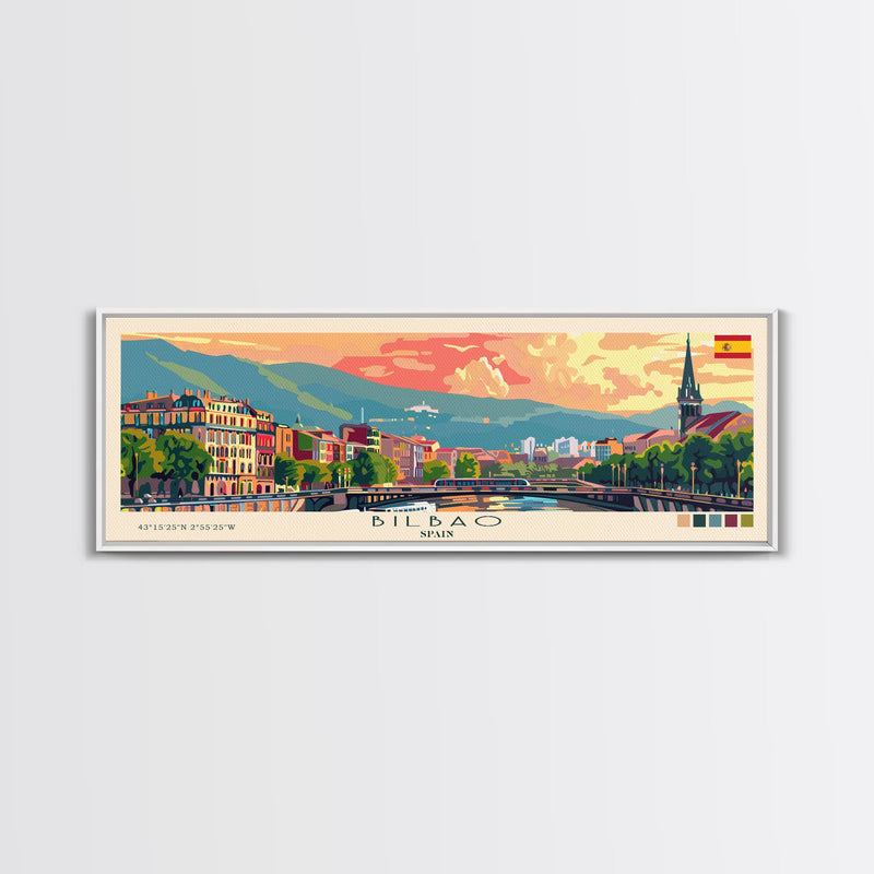 Bilbao Spain Wall Art, Panoramic Travel Poster, Panoramic Framed Canvas Print, City Wall Art, Wall Hanging Home Decor, Travel Art