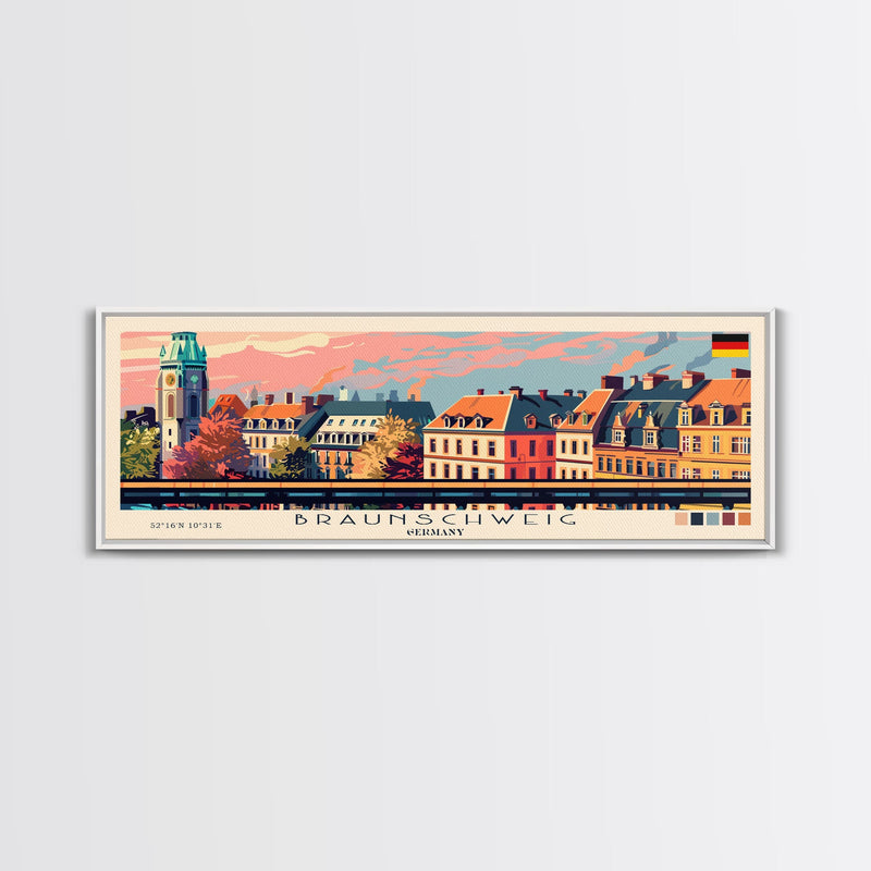 Braunschweig Germany Travel Art, City Art, Framed Canvas Print or Metal Wall Art, Europe Travel Poster, Panoramic Wall Art, Extra Wide Wall Art