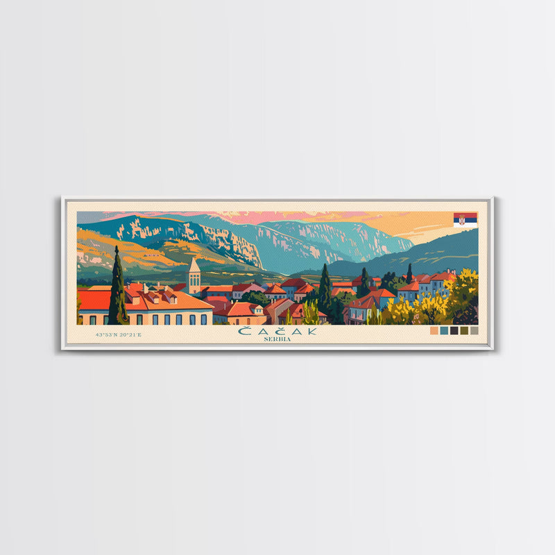 ÄŒaÄak Serbia Wall Art, Panoramic Travel Poster, Panoramic Framed Canvas Print, City Wall Art, Wall Hanging Home Decor, Travel Art