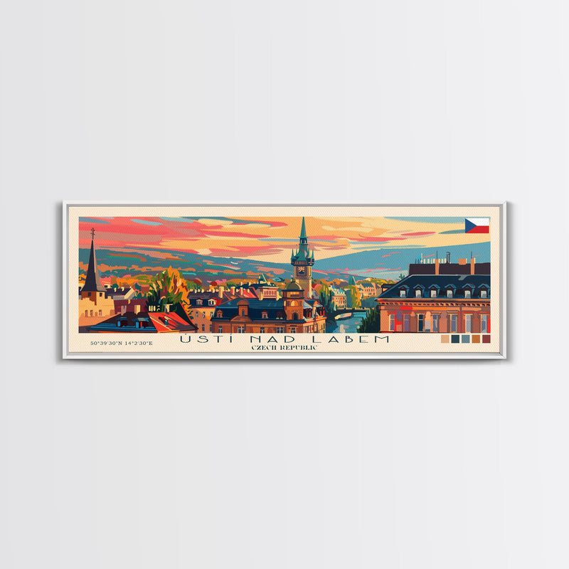 ÃšstÃ nad Labem Czech Republic Wall Art, Panoramic Travel Poster, Panoramic Framed Canvas Print, City Wall Art, Wall Hanging Home Decor, Travel Art