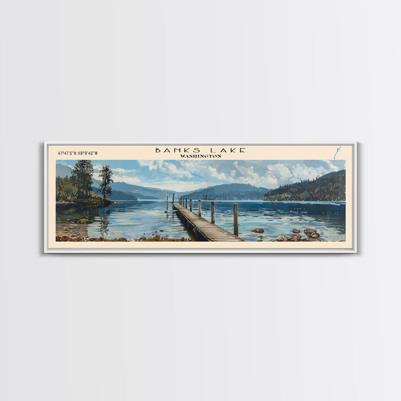 Banks Lake Washington Panoramic Framed Canvas Print, Lake House Decor, Rustic Art, Travel Poster, Scenic View, Home Decoration