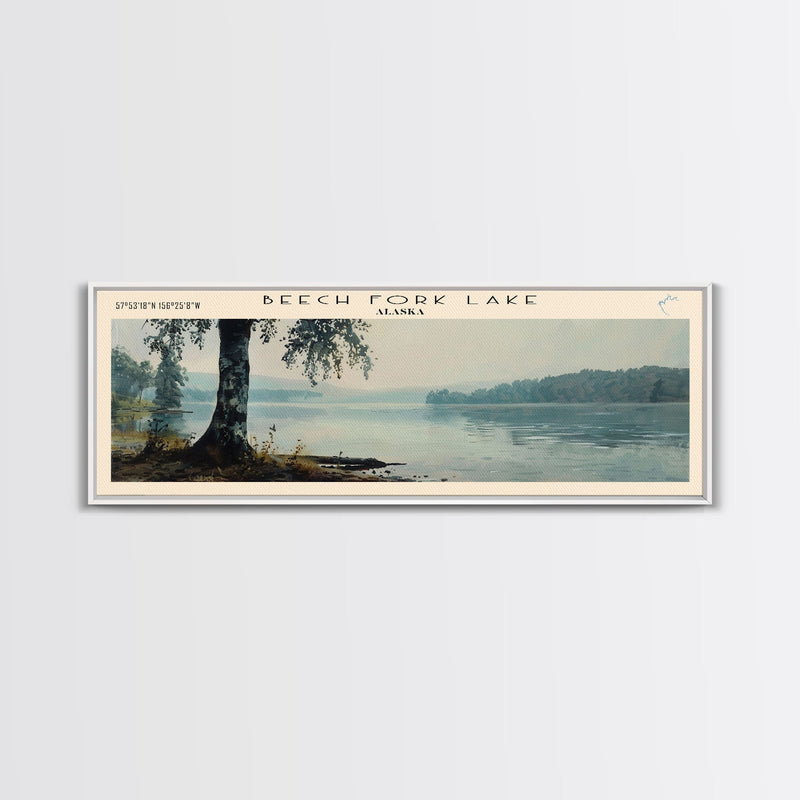 Beech Fork Lake West Virginia Framed Canvas Print, Panoramic Lake House Art, Scenic Painting, Travel Poster, Rustic Decor, Nature Scene