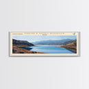 Martre R Gomez Reservoir Framed Canvas Print, Lake House Decor, Panoramic Wall Art, Travel Poster, Scenic Landscape Painting, Contemporary Art