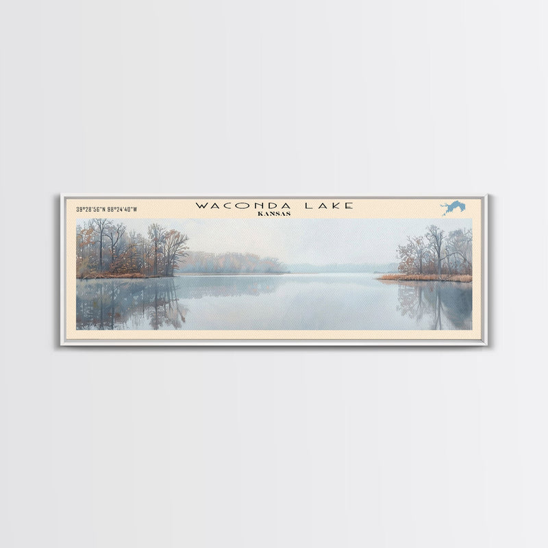 West Reservoir Ohio Panoramic Wall Art, Framed Canvas Print, Lake House Decor, Travel Poster, Scenic Lake Scene, Bedroom Decor