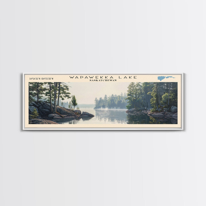 Wapawekka Lake Panoramic Wall Art, Framed Canvas Print, Lake House Decor, Travel Poster, Serene Landscape, Home Decor