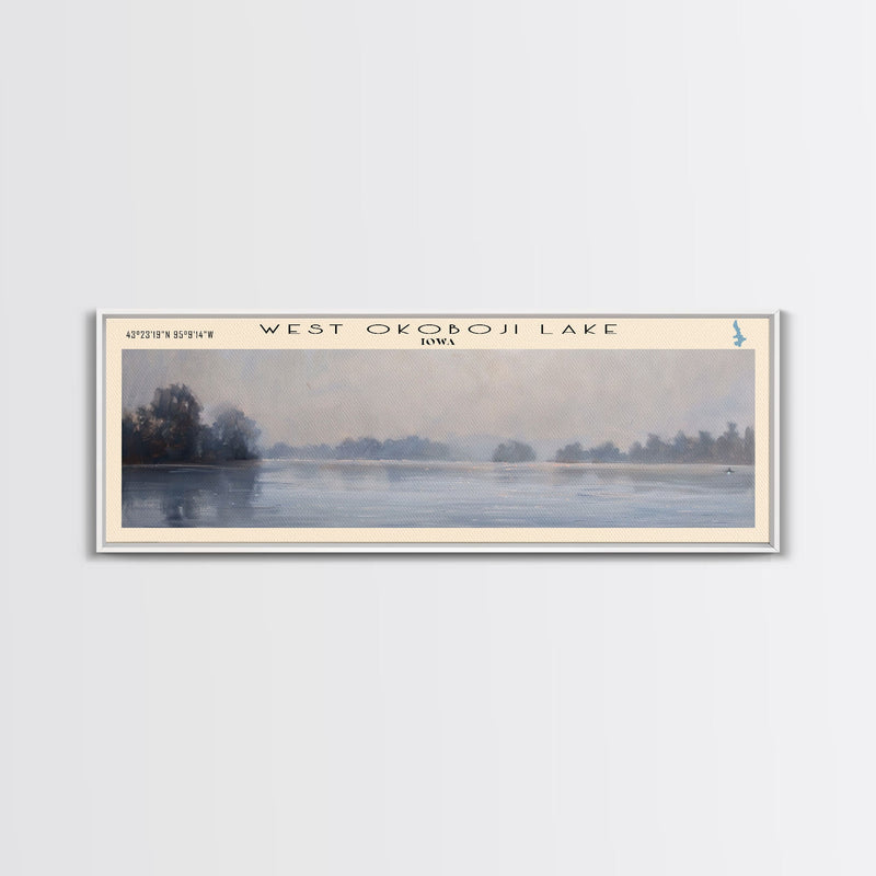 West Okoboji Lake Iowa Panoramic Wall Art, Framed Canvas Print, Lake House Decor, Travel Poster, Serene Landscape, Living Room Art