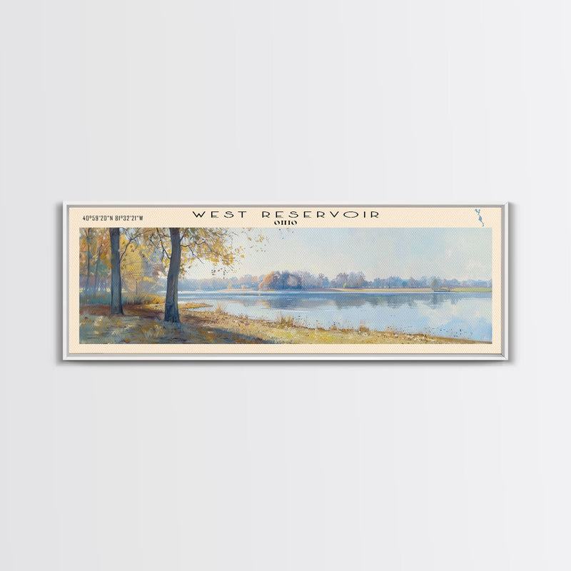 West Reservoir Ohio Panoramic Wall Art, Framed Canvas Print, Lake House Decor, Travel Poster, Scenic Lake Scene, Bedroom Decor