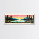 Black Lake Southwest Alaska Framed Canvas Print, Panoramic Travel Poster, Midcentury Modern Wall Art, Pop Art, Nature Bedroom Decor, Scenic Lake House Art