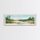 Bowdish Lake Rhode Island Framed Canvas Print, Panoramic Travel Poster, Midcentury Modern Wall Art, Pop Art, Nature Bedroom Decor, Scenic Lake House Art