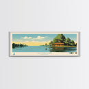 Calcasieu Lake Louisianna Framed Canvas Print, Pop Art Panoramic Travel Poster, Midcentury Modern, Wall Art, Scenic Nature Painting, Bedroom Decor
